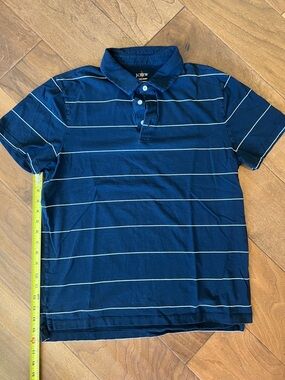 J. Crew Men's Navy Polo with Thin White Stripes